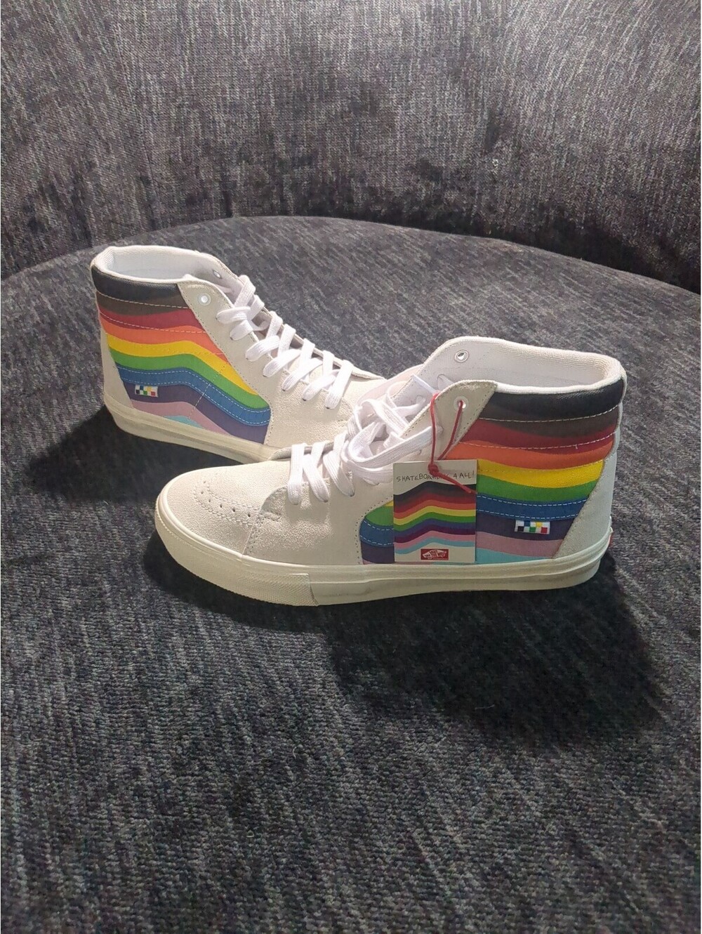 Vans Skate Sk8-Hi Pride White Rainbow Classic Shoe Mens Size 12 Women 13.5